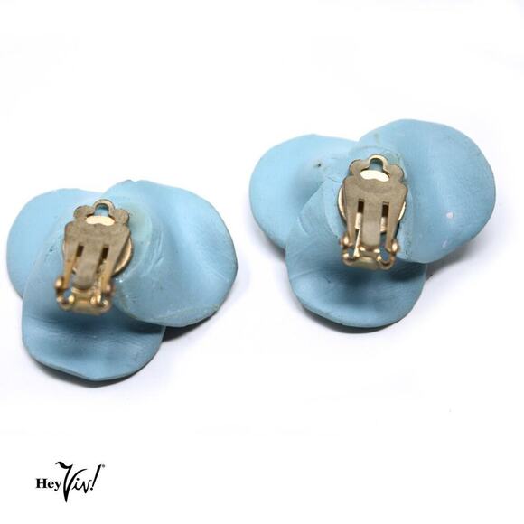 Vintage Blue Rose Clip On Earrings 3D Blooming Effect 1.5" Across - Hey Viv - Picture 2 of 4